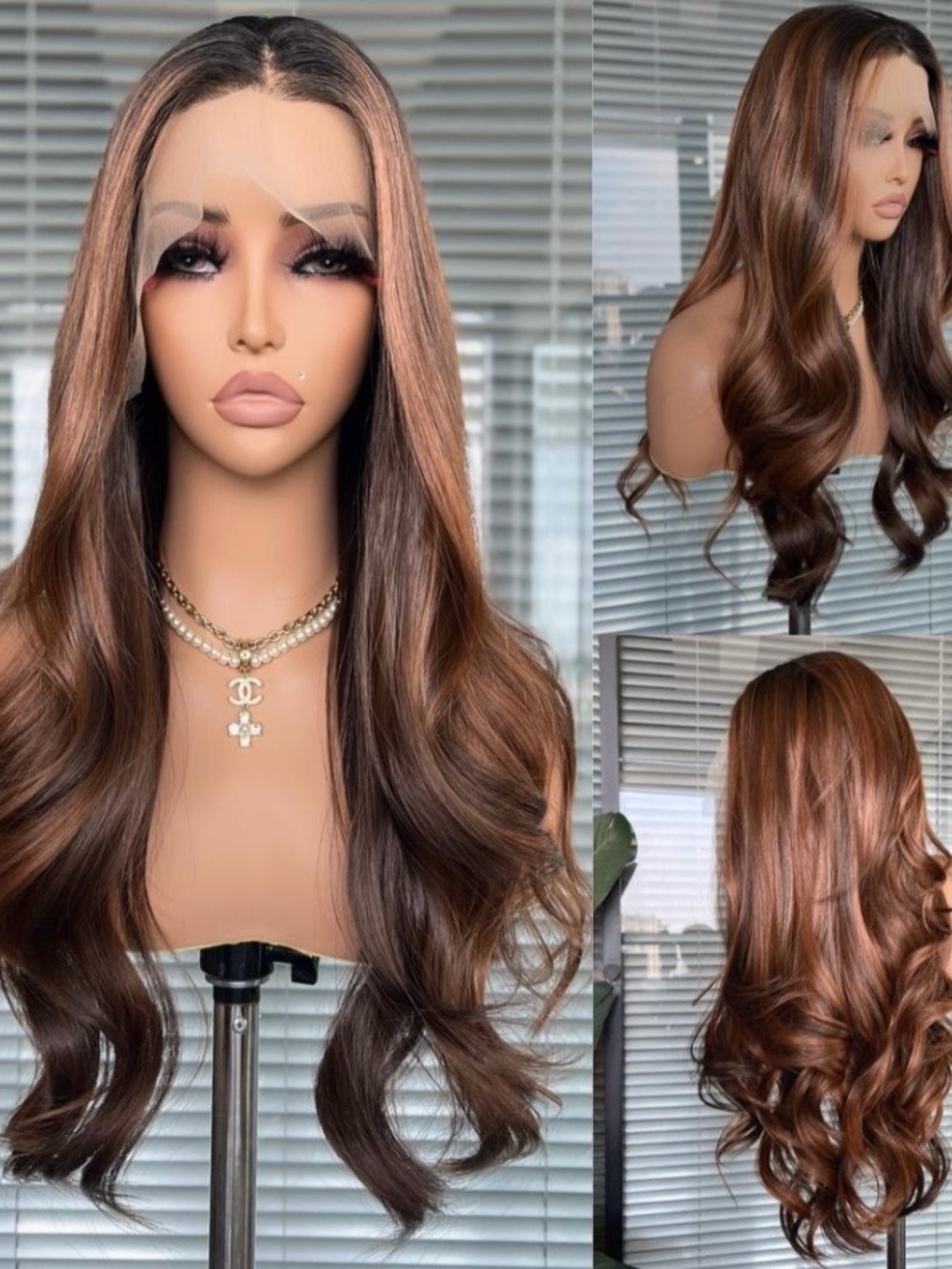 Luxury Chestnut Brown Lace Front Wig - Soft Waves Futura Synthetic 13x4